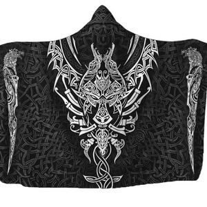 Black Viking Hooded Wolf Blanket Cape
